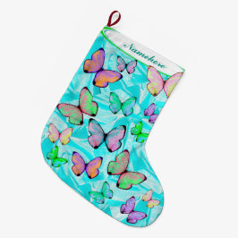 Calcetín Navideño Grande ¡Navidad de la mariposa que almacena con nombre!
