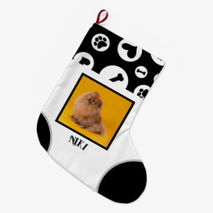 Calcetín Navideño Grande Navidad de mascota con nombre, foto, huesos y huel