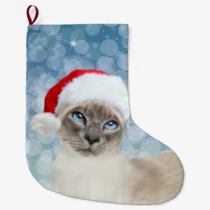 Calcetín Navideño Grande Navidad del gato siamés del punto azul
