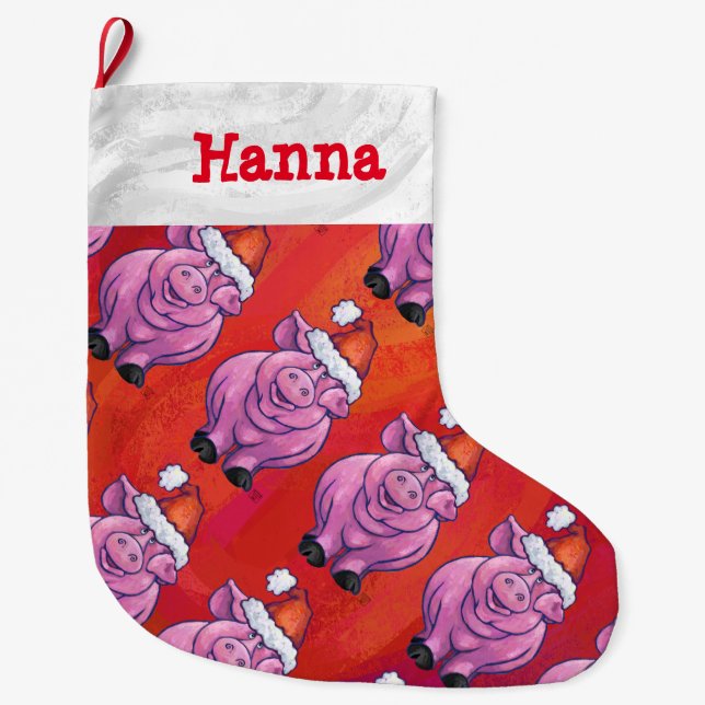 Calcetín Navideño Grande Navidad del modelo del cerdo de cabezas y de las (Anverso)