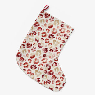 Calcetín Navideño Grande Navidad Estampado Leopardo Rojo Crema