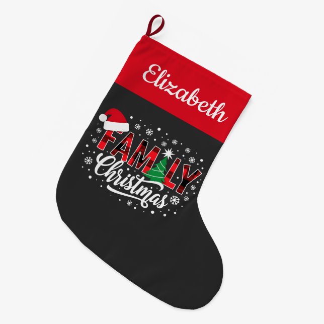 Calcetín Navideño Grande Navidad familiar (Frente (Colgado))