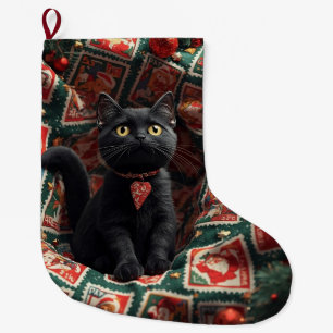 Calcetín Navideño Grande Navidad gato negro