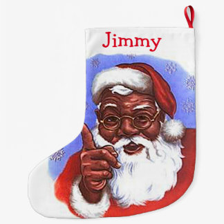 Calcetín Navideño Grande Navidad negro afroamericano de Papá Noel