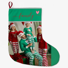Calcetín Navideño Grande Navidad personalizada con dos fotos familiares en