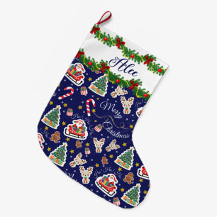 Calcetín Navideño Grande Navidad personalizada de Blue Santa Merry