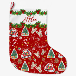 Calcetín Navideño Grande Navidad personalizada de Santa María Roja