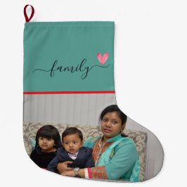 Calcetín Navideño Grande Navidad personalizada para familia con dos fotos e