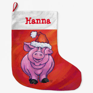 Calcetín Navideño Grande Navidad personalizado festivo del cerdo