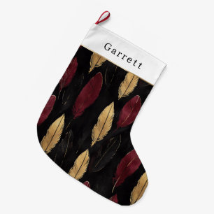 Calcetín Navideño Grande Navidad Plumas Negras Rojas Doradas
