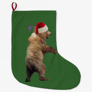 Calcetín Navideño Grande Navidad que almacena con el oso grizzly golfing