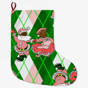 Calcetín Navideño Grande navidad rosa santa negro esposa cuadros 