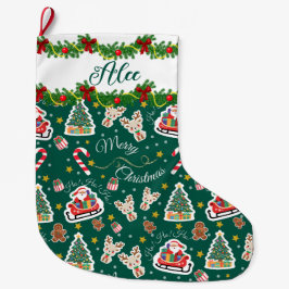 Calcetín Navideño Grande Navidad Verde de Papá Noel personalizada