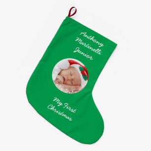 Calcetín Navideño Grande Navidad verde personalizado que almacena con la