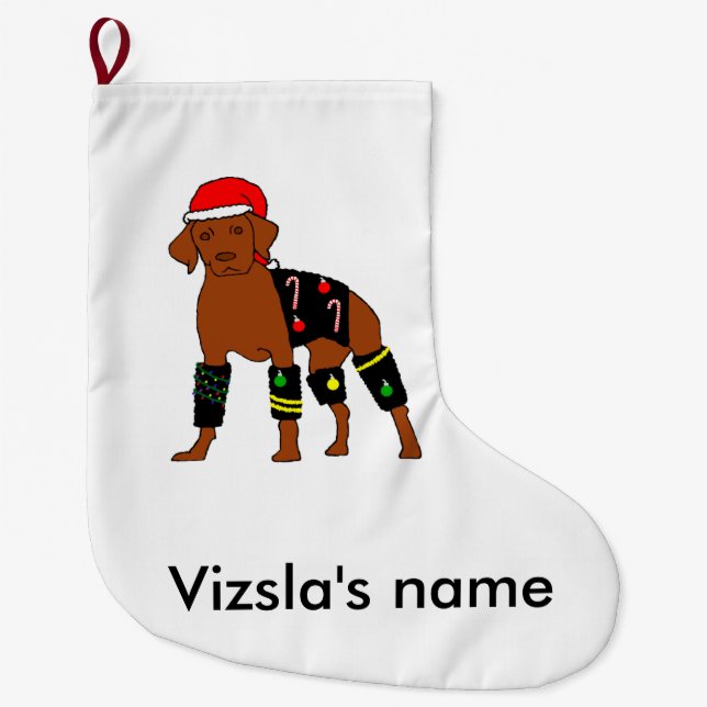 Calcetín Navideño Grande Navidad Vizsla del Velcro (Anverso)