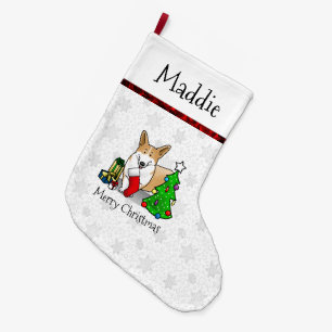 Calcetín Navideño Grande Navidades 2 Pembroke Welsh Corgi (rojo 1) Tree Cut