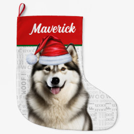 Calcetín Navideño Grande Navidades Alaskan Malamute Nombre Woof Antecedente
