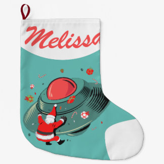 Calcetín Navideño Grande Navidades Almacenando nombre personal OVNI Alien A