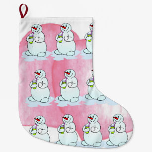 Calcetín Navideño Grande Navidades alzándose, Snowman Pink