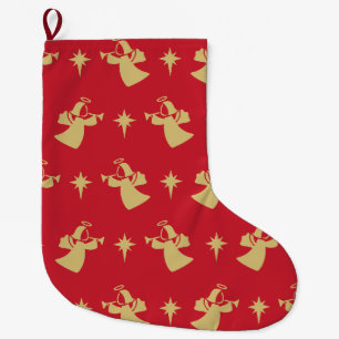 Calcetín Navideño Grande Navidades Angel Nativity Star Red Gold