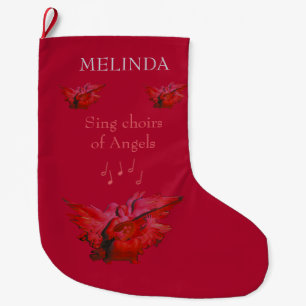 Calcetín Navideño Grande Navidades Angel Stocking, Red, Luxury Large Christ