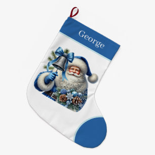 Calcetín Navideño Grande Navidades azules festivos Santa Añadir nombre