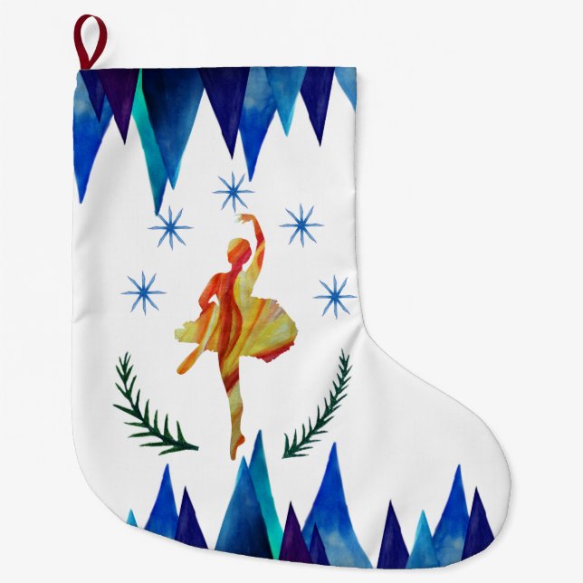 Calcetín Navideño Grande Navidades Ballerina Watercolor Art (Anverso)