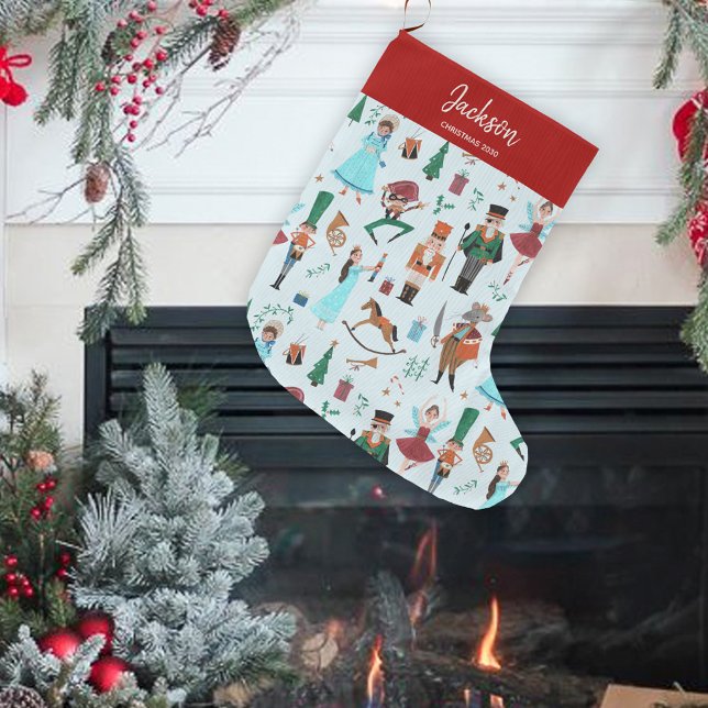 Calcetín Navideño Grande Navidades Ballet de desnudos Bailarín azul (Traditional Classic Light Blue Christmas stocking kids children holiday.)
