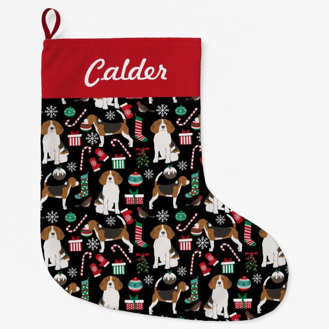 Calcetín Navideño Grande Navidades Beagle aleteando (Anverso)