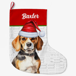 Calcetín Navideño Grande Navidades beagle con nombre de perro