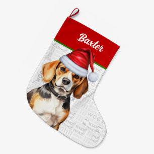 Calcetín Navideño Grande Navidades beagle con nombre de perro