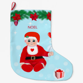 Calcetín Navideño Grande Navidades bebé, corazones, poinsettias y pino