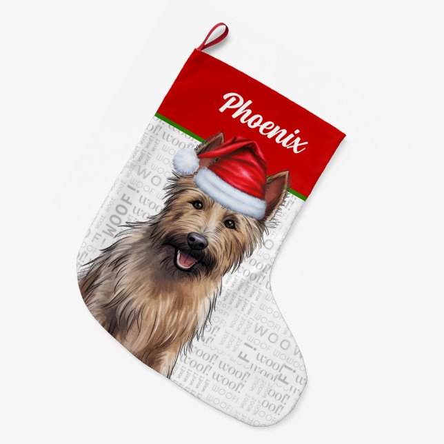 Calcetín Navideño Grande Navidades Berger Picard con nombre de perro (Frente (Colgado))