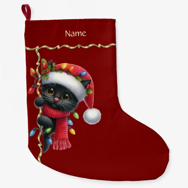 Calcetín Navideño Grande Navidades Black Cat Holiday Stocking (Anverso)