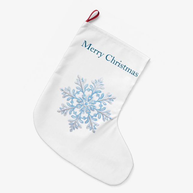 Calcetín Navideño Grande Navidades Blue Light Blancas Snowflake (Frente (Colgado))