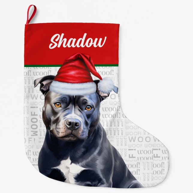 Calcetín Navideño Grande Navidades Bluenose Pitbull Name Woof Background (Anverso)