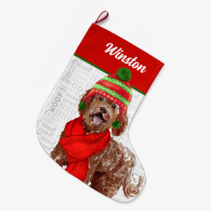 Calcetín Navideño Grande Navidades Brown Labradoodle con nombre de perro