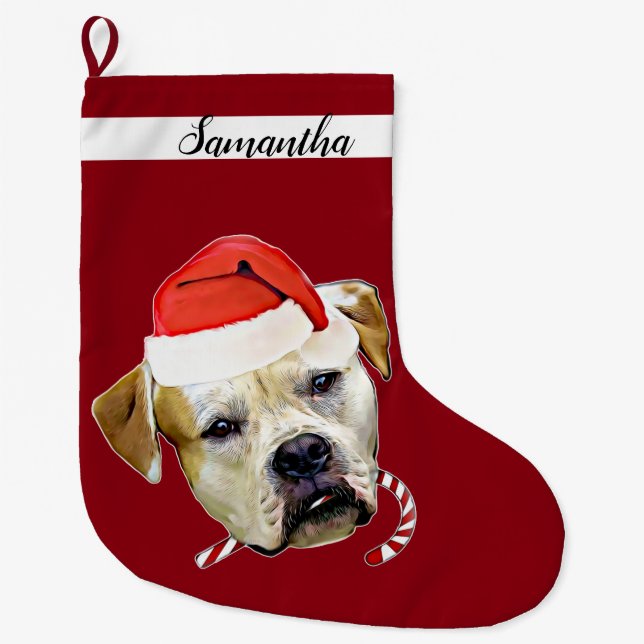 Calcetín Navideño Grande Navidades Bulldog americano abastecedor de perros (Anverso)