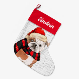Calcetín Navideño Grande Navidades Bulldog inglés con nombre de perro