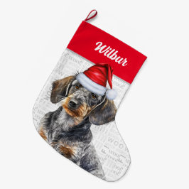 Calcetín Navideño Grande Navidades cablean el nombre de Hair Dachshund Sant