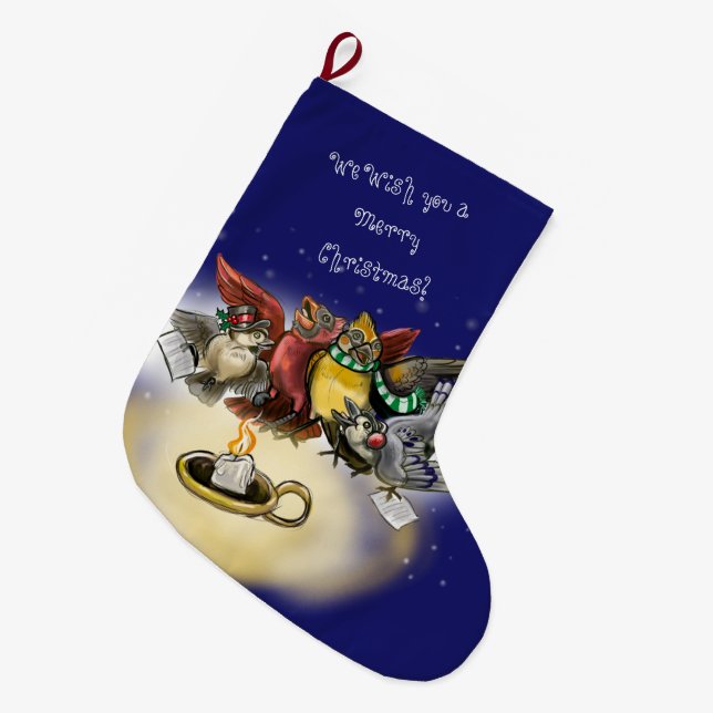 Calcetín Navideño Grande Navidades cargando pájaros (Frente (Colgado))