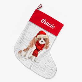 Calcetín Navideño Grande Navidades Cavalier King Charles con nombre de perr