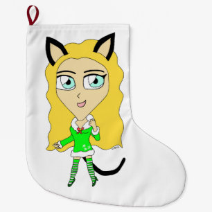 Calcetín Navideño Grande Navidades chibi catgirl