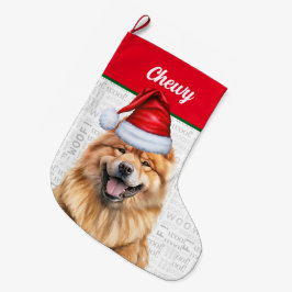 Calcetín Navideño Grande Navidades Chow Chow Santa con nombre de perro