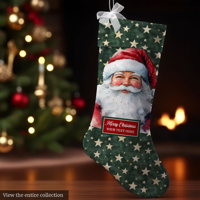 Calcetín Navideño Grande Navidades clásicos de Santa Claus Stocking Custom  (Classic Santa Claus Christmas Stocking Custom Name)