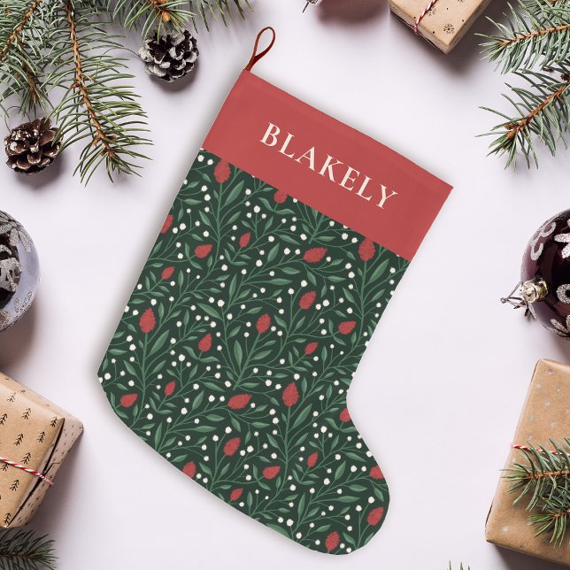Calcetín Navideño Grande Navidades clásicos florales personalizadas (Subido por el creador)