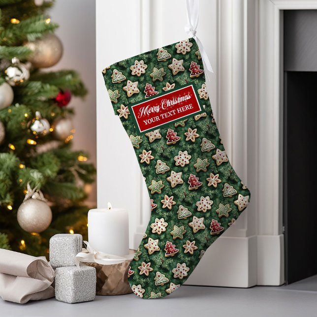 Calcetín Navideño Grande Navidades clásicos personalizados Stocking Waterco (Personalized Classic Christmas Stocking Watercolor Name)