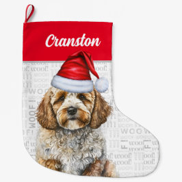 Calcetín Navideño Grande Navidades Cockapoo Santa con nombre de perro