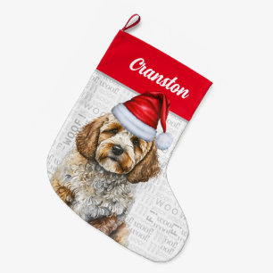 Calcetín Navideño Grande Navidades Cockapoo Santa con nombre de perro
