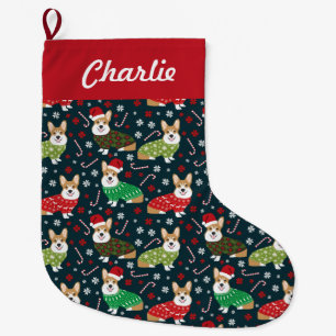 Calcetín Navideño Grande Navidades Corgis Stockings - perro personalizado